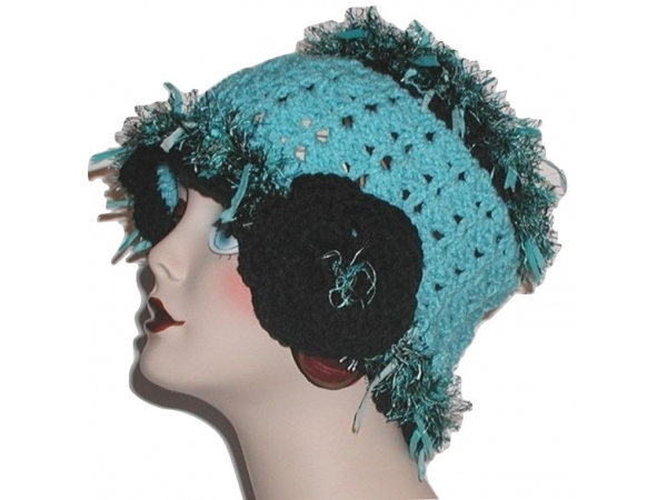 Turquoise And Black Flapper Hat