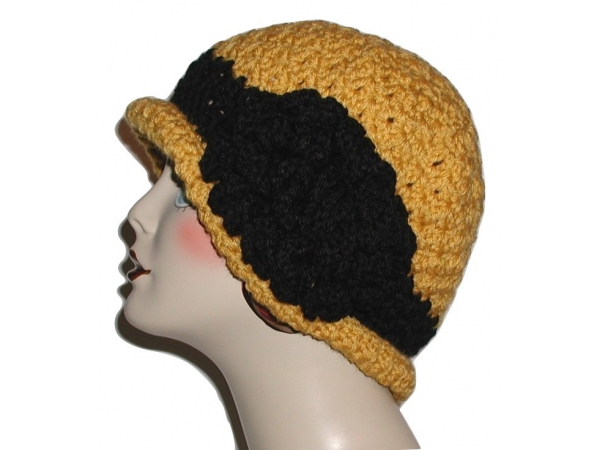 Mustard Gold Women's Hat With Extra Large Black Fascinator Flower