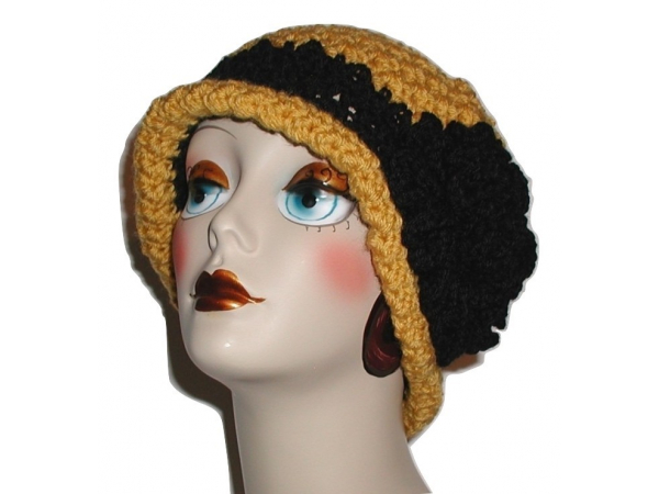 Black And Gold Hat For Women With Rolled Brim