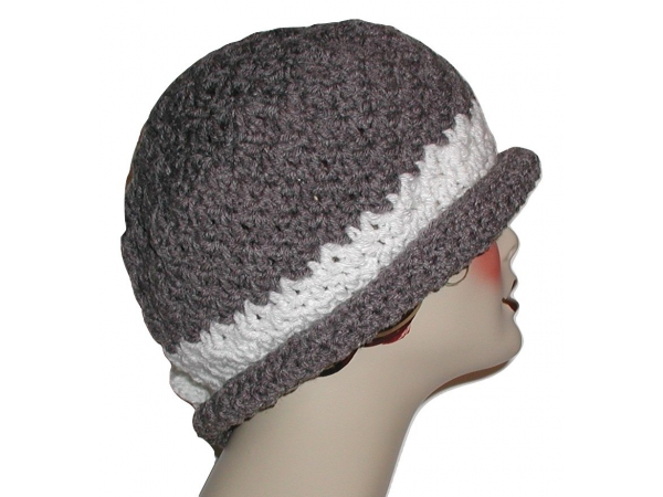 Gray Ladies Hat With White Band