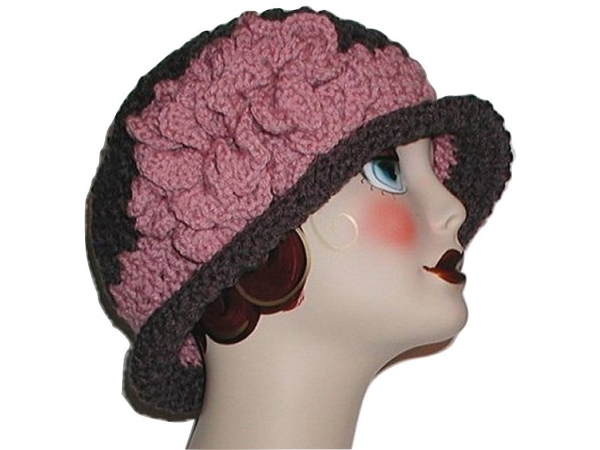 Gray Hat With Mauve Band Flower Extra Large