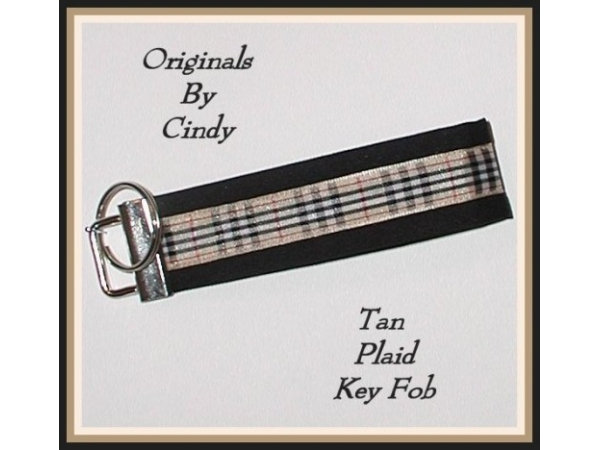 Tan Black Plaid Key Fob