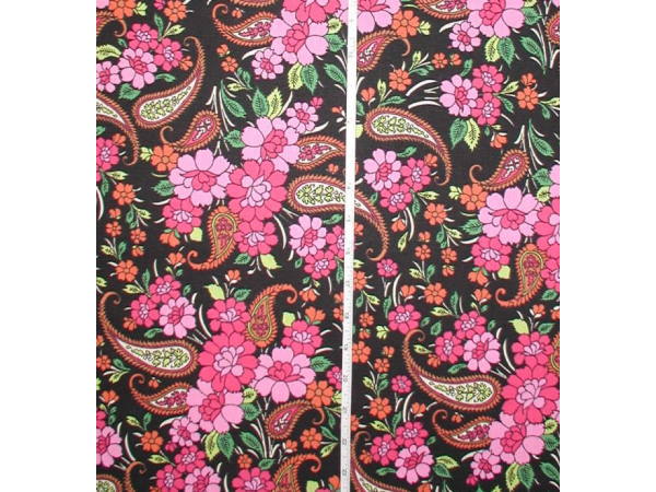 Bright Pink Paisley Floral Duck Cloth Fabric