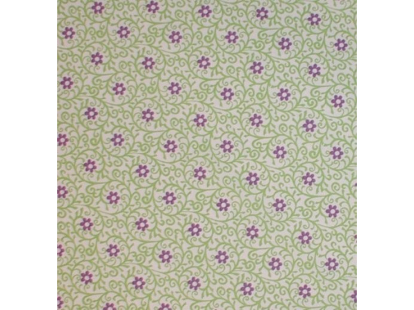Light Lime Green And Purple Flowers Cotton Quilt Fabric