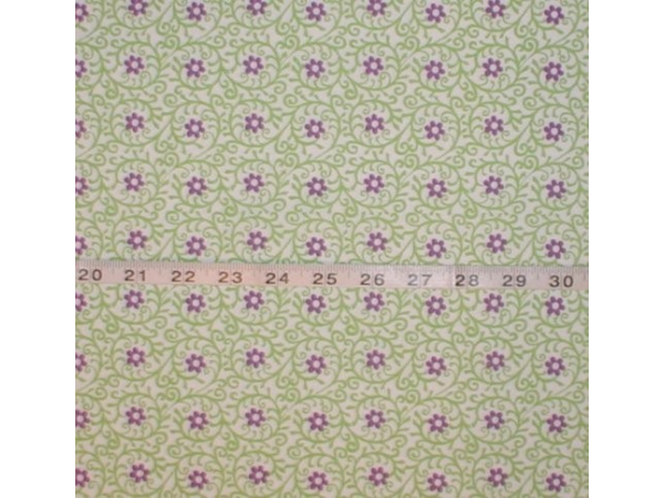 Purple Flowers Lime Green Cotton Fabric