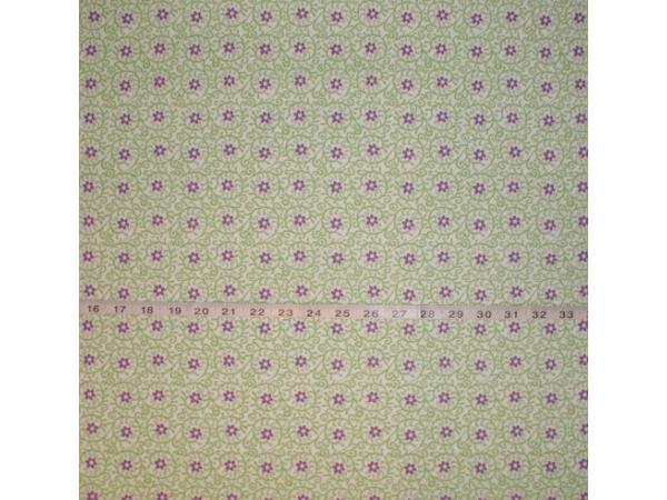 Light Green Cotton Fabric With Small Purple Flowers