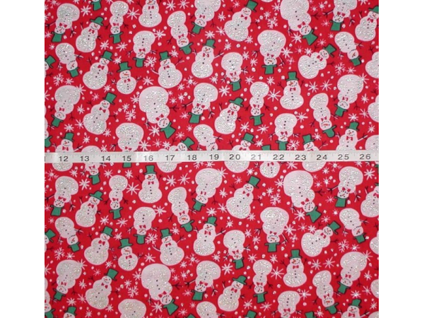 Red Snowman Glitter Quilt Fabric