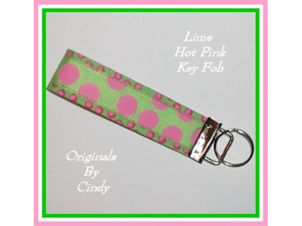 Preppy Polka Dot Key Fob Lime Green Hot Pink