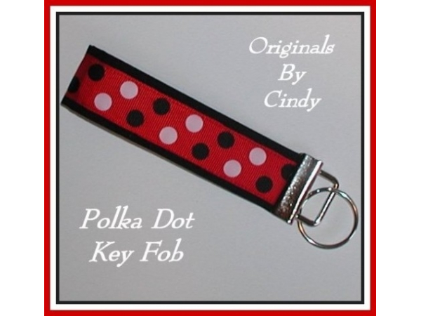 Red White Black Polka Dots Key Fob