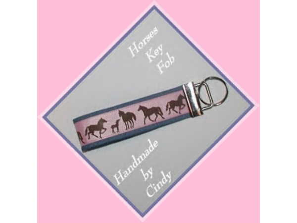 Pink Brown Horses Key Fob