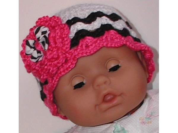 Medium Zebra Baby Girls Hat With Pink Flower