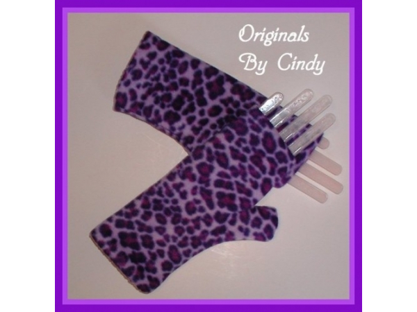 Purple Fingerless Gloves In Leopard Print