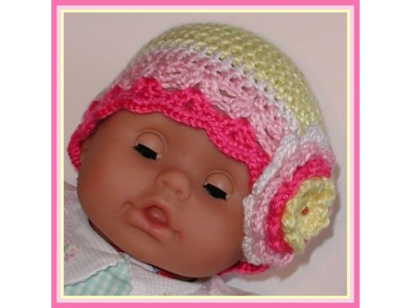 Medium Size Yellow And Pink Baby Hat