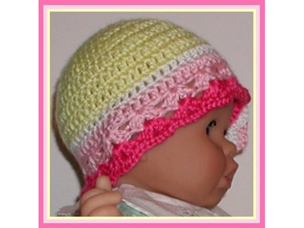 Yellow Baby Girls Hat With Pink Flower Medium