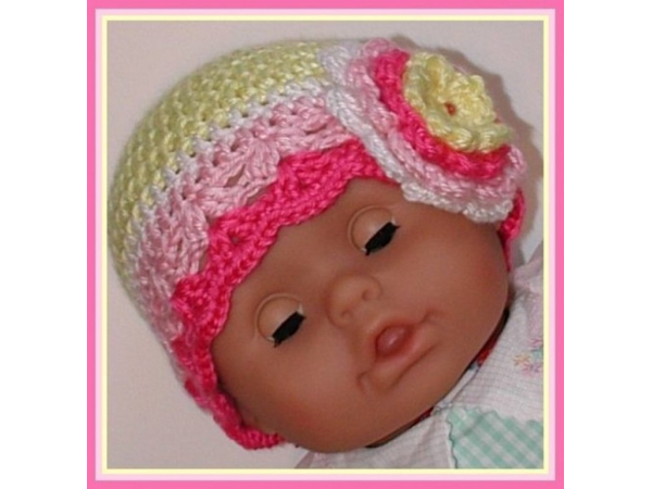 Pink Yellow White Baby Girls Hat Medium