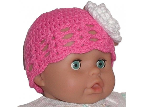 Hot Pink And White Hat For A Baby Girl