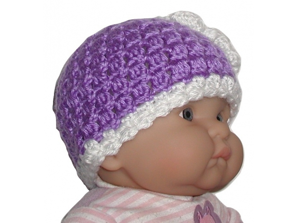 Dark Lavender Hat For Baby Girls White Flower