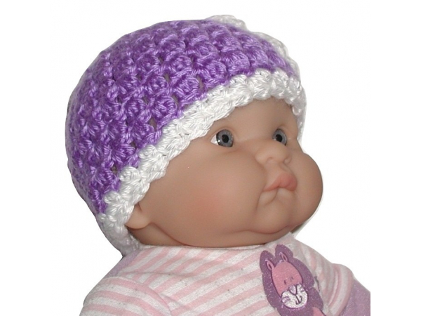 White And Lavender Baby Hat