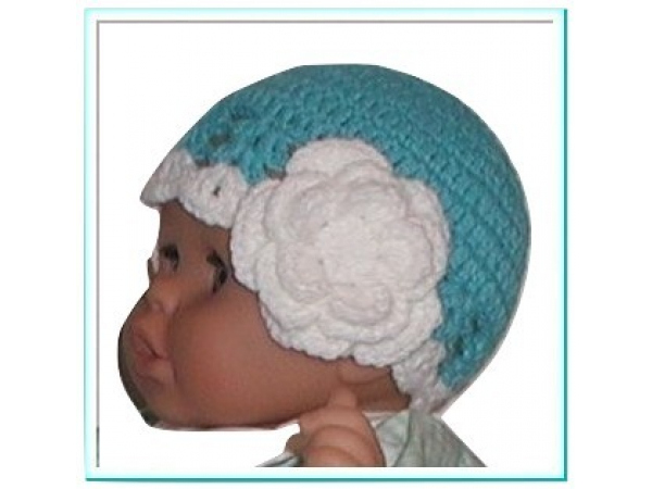Turquoise And White Hat For Baby Girls
