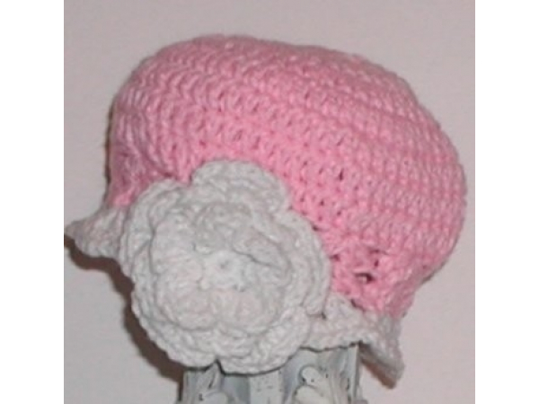 Pink Toddler Girl Hat With A Big White Flower