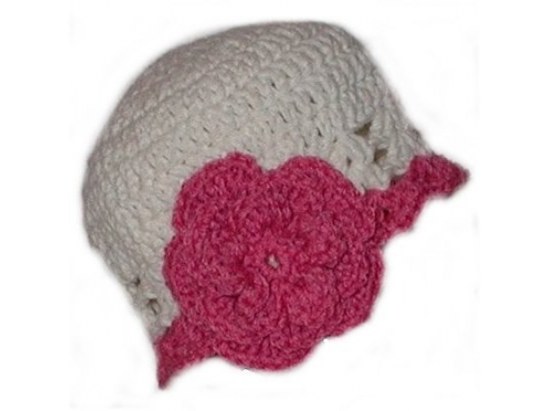 Cream And Mauve Flower Hat For Toddler Girl