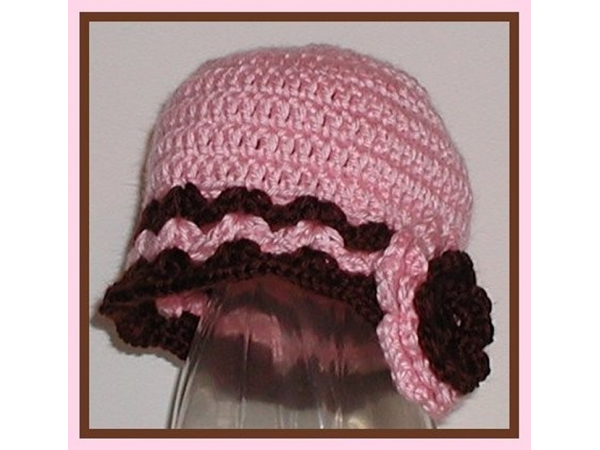 Hat For Baby Girls In Pink And Brown With A Flower