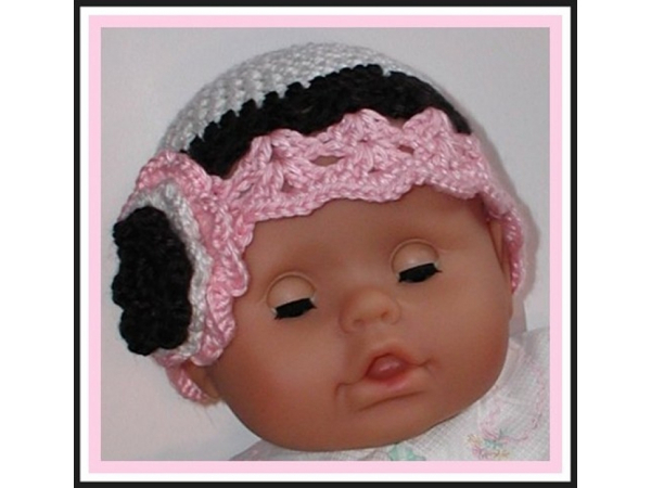 Baby Girls Hat With A Flower In Pink White And Black