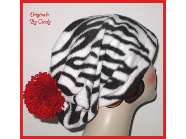 Zebra Hat With Red Pom Pom