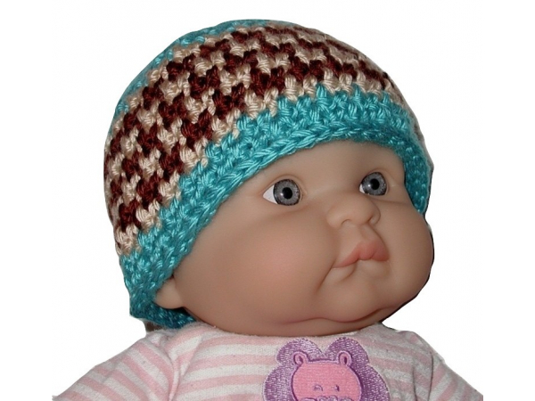 Turquoise And Brown Newborn Boys Hat