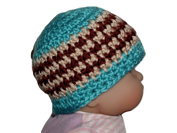 Turquoise Khaki Brown Striped Hat For Baby Boys