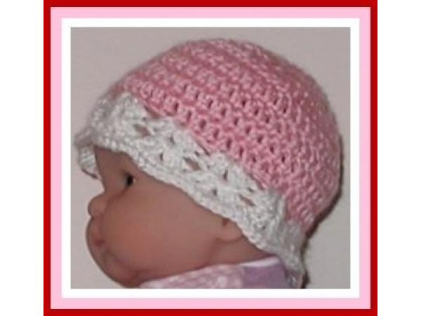 Pink and white hat for newborn girls