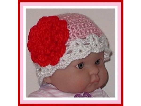 Pink red white baby hat for girls