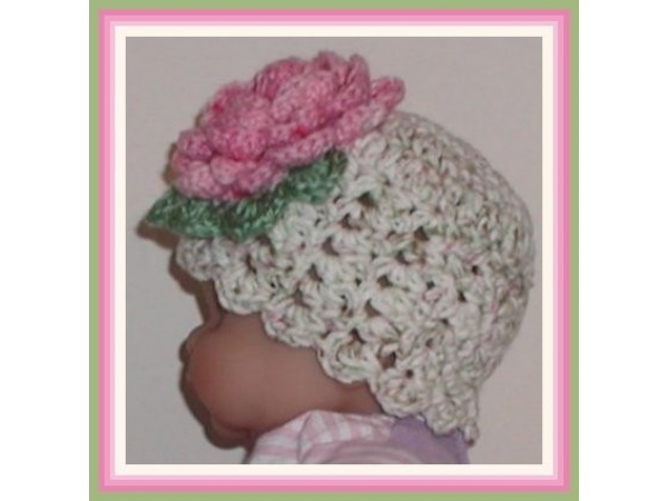 Cream hat for baby girls with pink rose