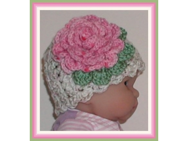 Cream baby girl hat pink flower