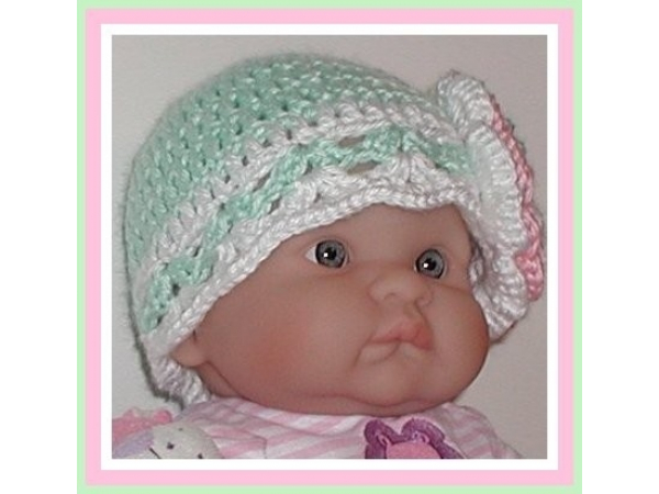 Mint green and white baby girls hat