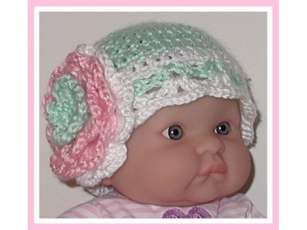 Mint green and pink hat for baby girl