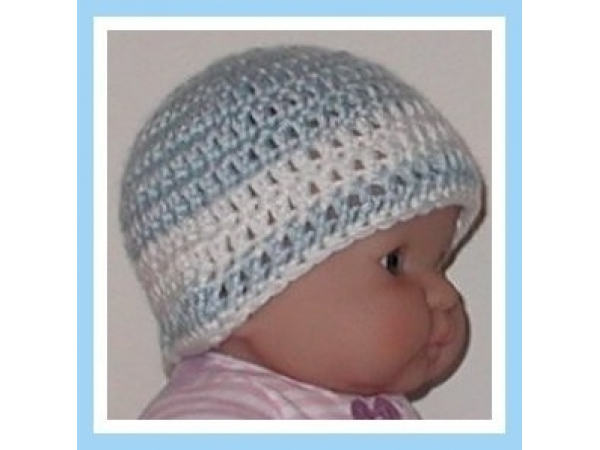 Blue and white striped baby boys hat