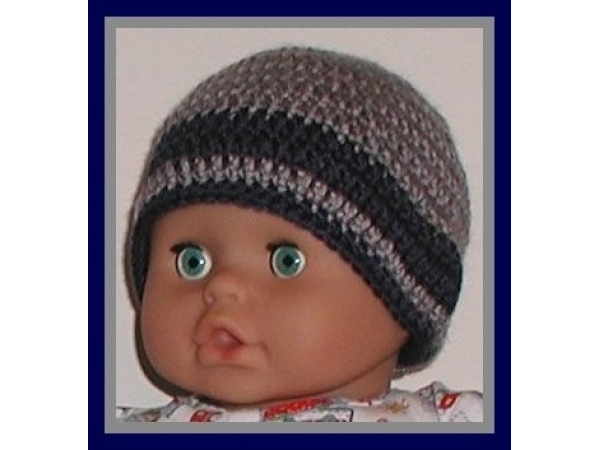 Gray baby boys hat with navy blue stripes