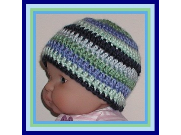 Blue and green striped hat for newborn boys