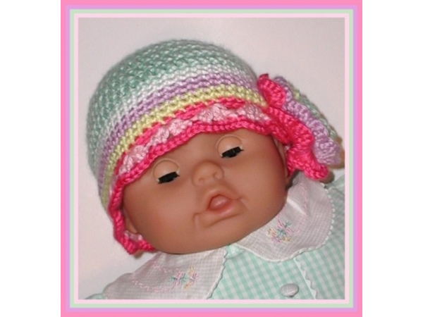 Mint green and pink hat for baby girl
