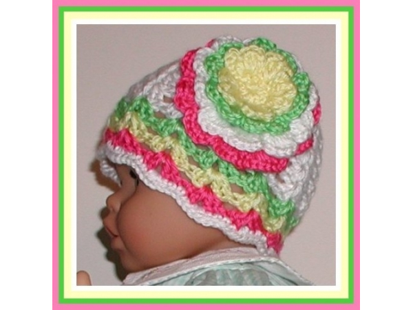 Lime green and pink baby girls hat