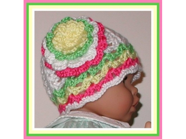 Pink and lime green baby hat
