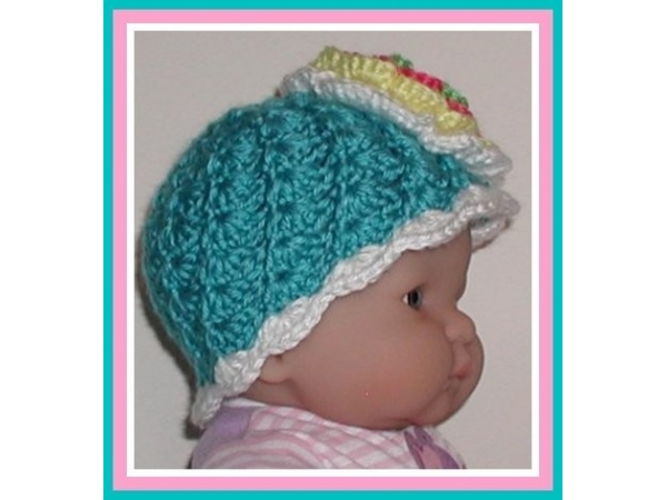 Turquoise and white hat for baby girl