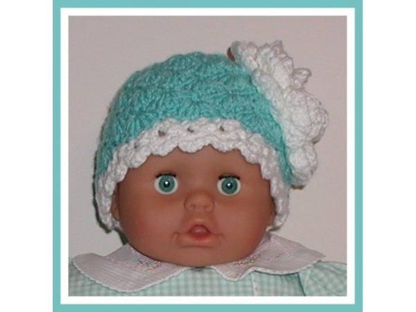 Aqua blue baby girls hat with white flower