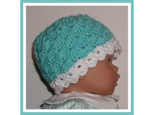 Aqua baby girl hat white flower