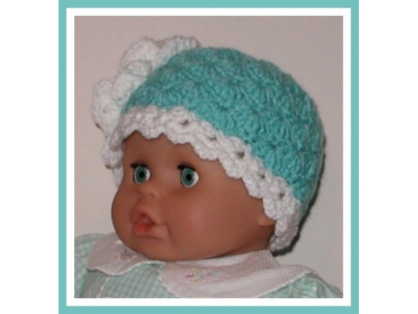 Light turquoise aqua blue and white hat for baby girls