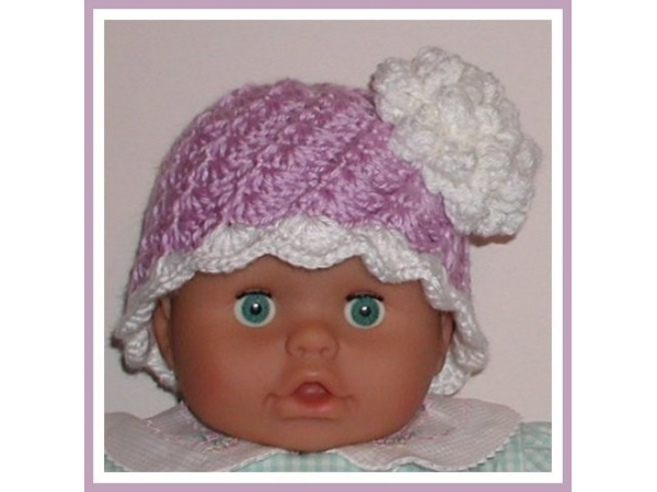 Lavender and white baby hat