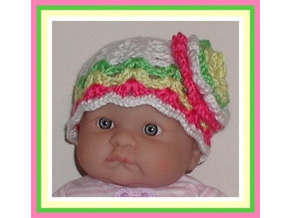 Lime green and pink baby girls hat