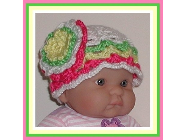 White newborn girl hat with big flower