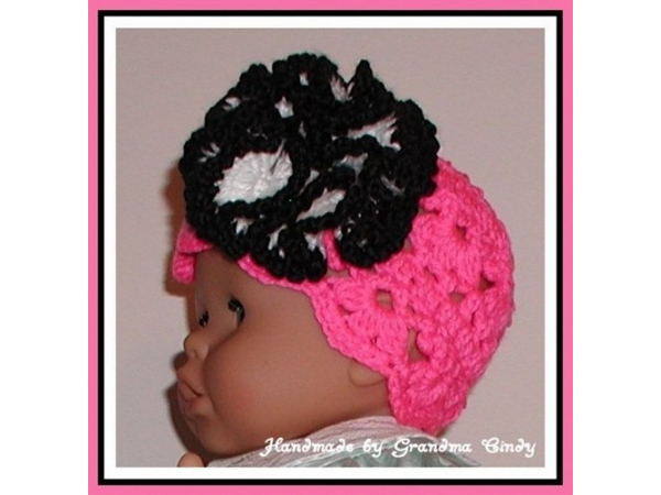 Neon pink and black baby girl hat